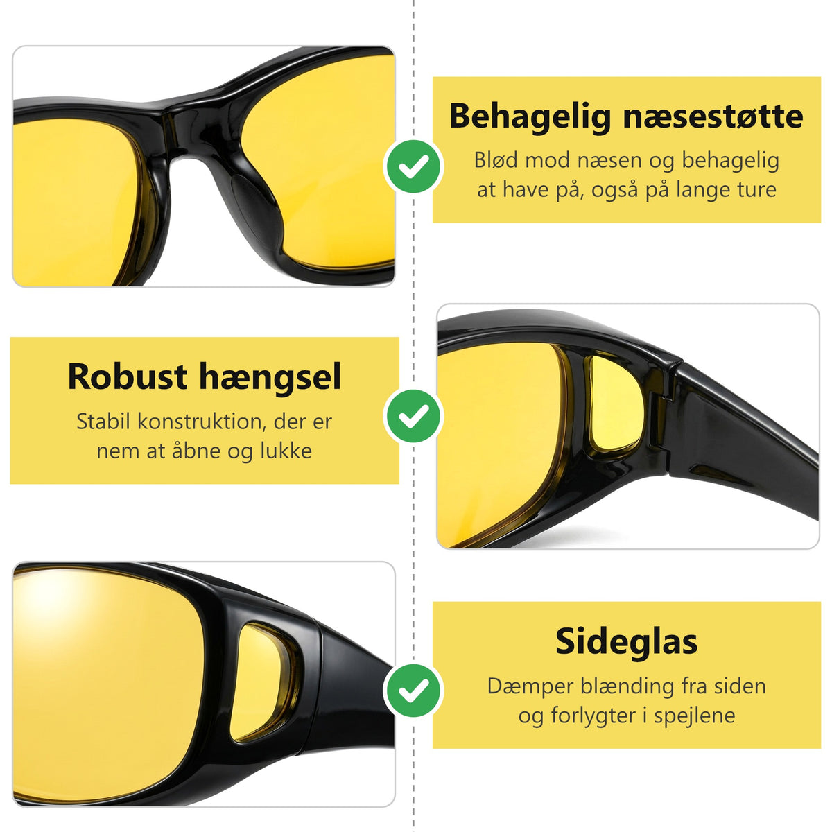 SunFit Drive Pro – næsestøtte, hængsel og sideglas i nærbillede
