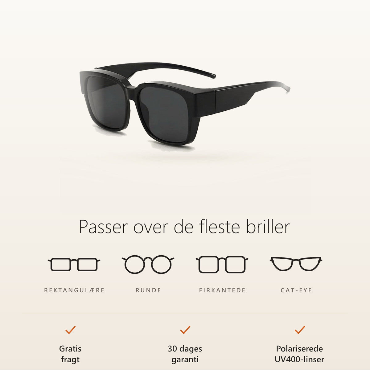 SunFit passer over de fleste briller – fri fragt, 30 dages garanti, polariserede UV400-linser